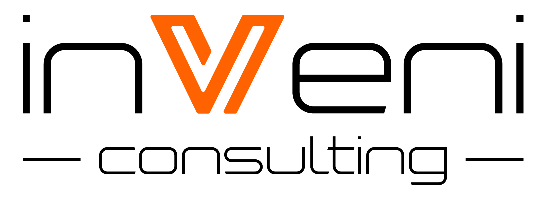 logo der inveni consulting immobilienmanagement, bestehend aus einem großen, stilisierten buchstaben v in orange